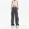 Womens Print Straight Leg Cargo Woven Twill Pants